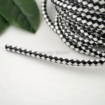 

Charms! 6mm Black&White Round Braided Bolo Genuine Leather Cord Jewelry Making 6Yard