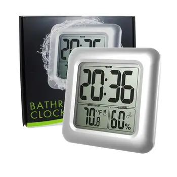 

Digital Wall Clock Suction Cup Waterproof Kitchen Bathroom Shower Clock Temperature Humidity Sensor Time Watch