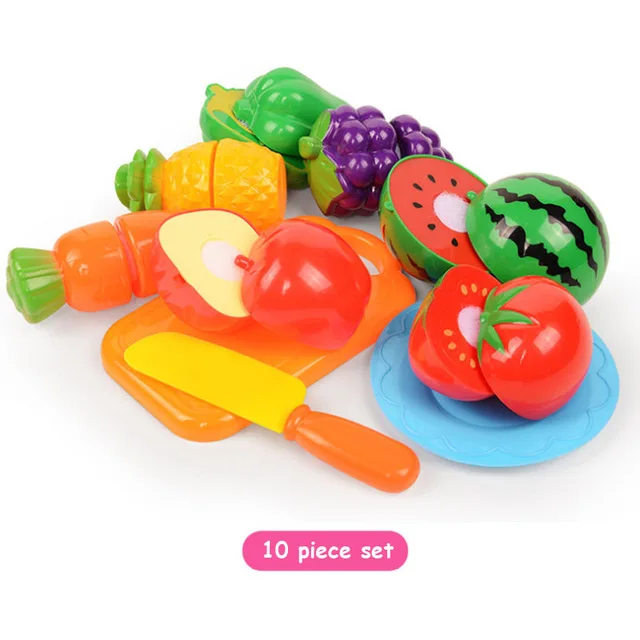 Лидер продаж, пластиковая кухонная еда, фрукты, овощи, резка, ролевые игры, кухонные миниатюрные безопасные наборы продуктов питания для детей раннего возраста - Цвет: 10 pieces