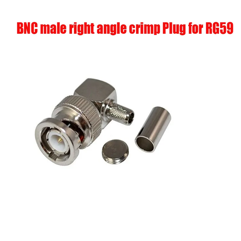 

Free shipping 100PCS/Lot BNC male right angle crimp Plug for RG59for 75-4 connector plugs RG58