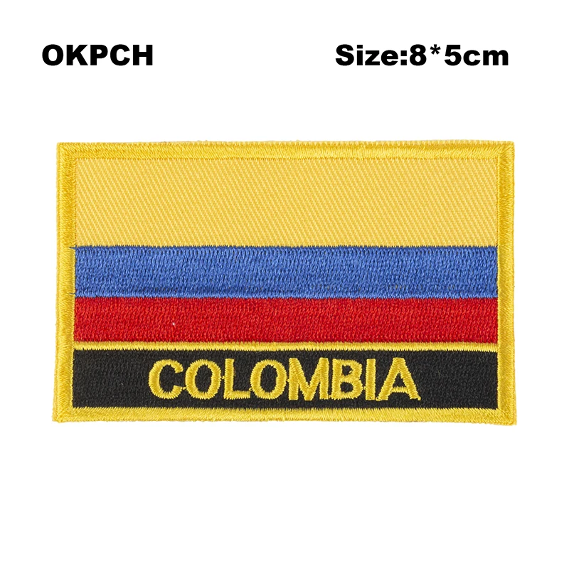 

Colombia Square Shape Flag Iron on patches Orzen embroidery patch custom Stickers PT0066-R