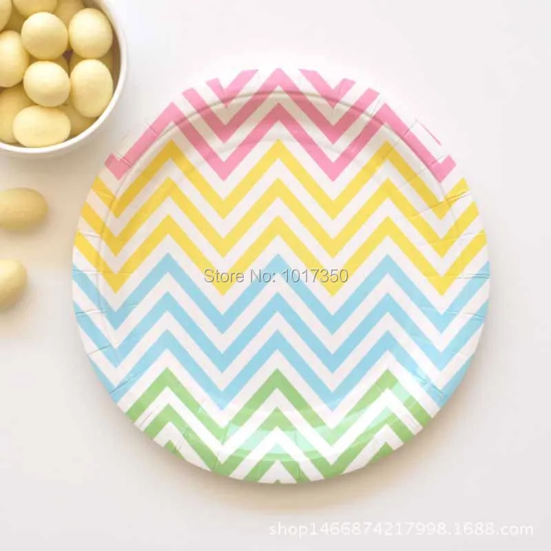 7inch Rainbow chevron paper plate Wedding Party Decoration Tableware Cute birthday cake plates