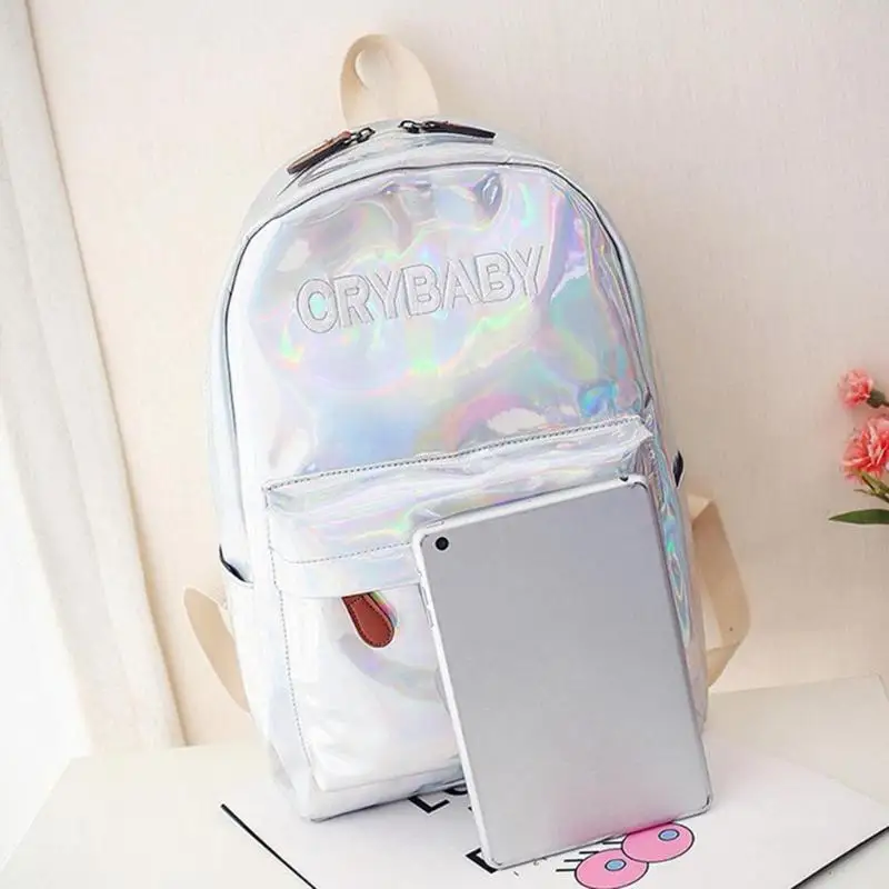 

Street Hip Pop Holographic Women Backpack Letters Laser Hologram PU Leather Girls Shoulder School Rucksack Mochila Feminina