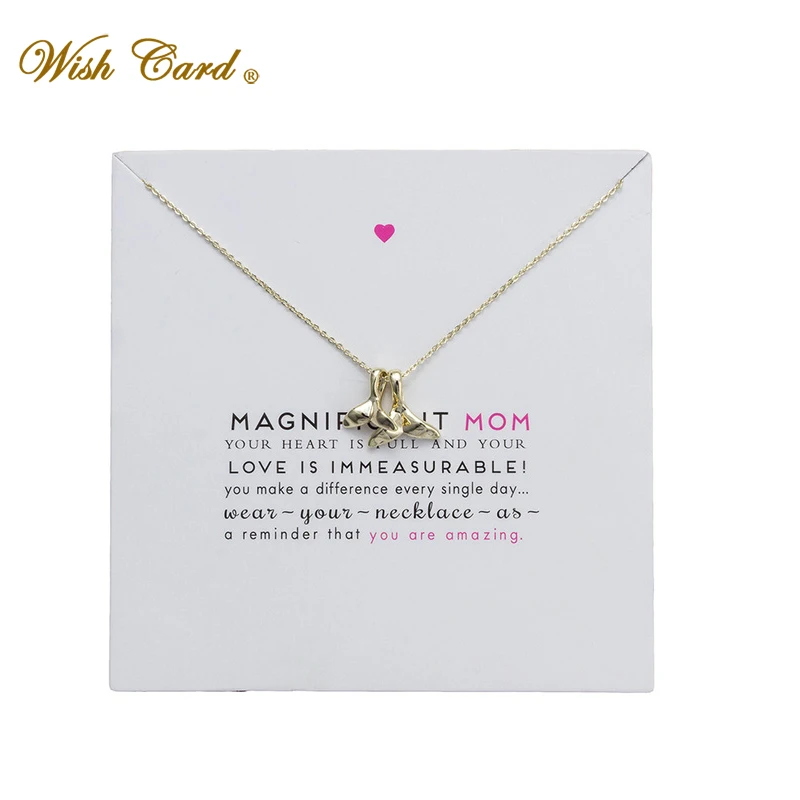 

Wish Card Mom Whale Tail Gold Chian Necklace Copper Pendant Jewelry Mother day Present Gift Memory Friend Necklace EY6010