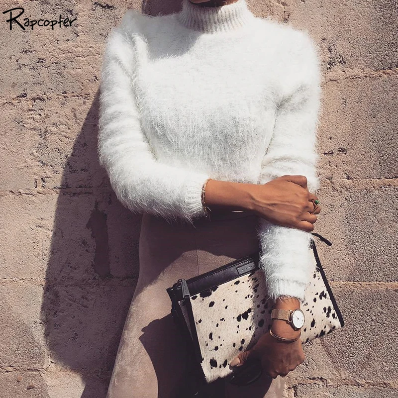 

Rapcopter Sexy Knitted Turtleneck Womens Winter Atutumn Crop Sweaters Long Sleeve Korean Style Sweaters Slim Korean Sweater 2019