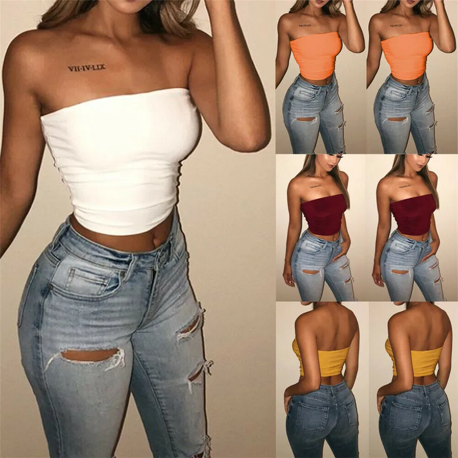 

2019 Newest Fashion Women Sexy Off Shoulder Casual Bralet Tank Top T-Shirt Crop Tops