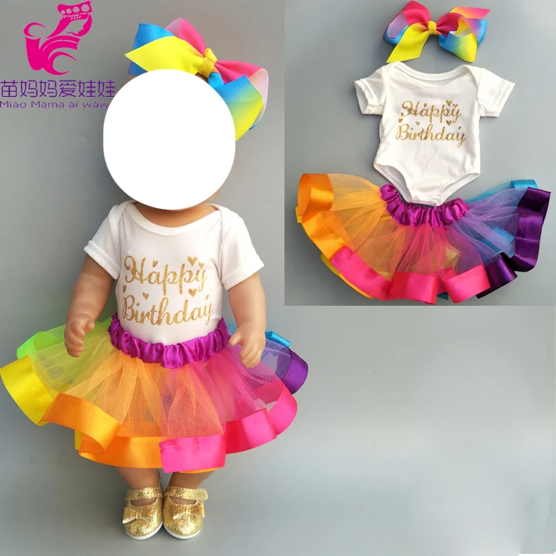 

43cm doll dress for 40 Baby doll rainbow dress headband set for 18" new born baby doll dress