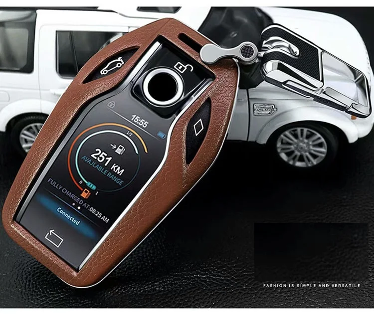 Верхний слой кожи+ ABS пульт дистанционного ключа автомобиля чехол для BMW 7 серии i8 730li 740li 750li ключ крышка аксессуары - Название цвета: Brown set