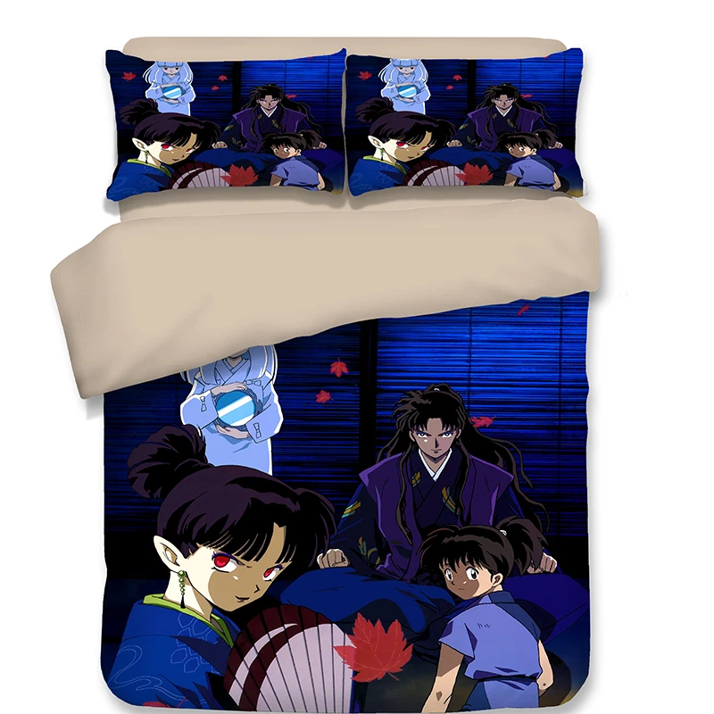 Japanese Ninja Anime Inuyasha Teen Boys and Girls Bedding Sets Twin Queen King Size Sheet Pillowcase Duvet Cover 4pcs Bedclothes