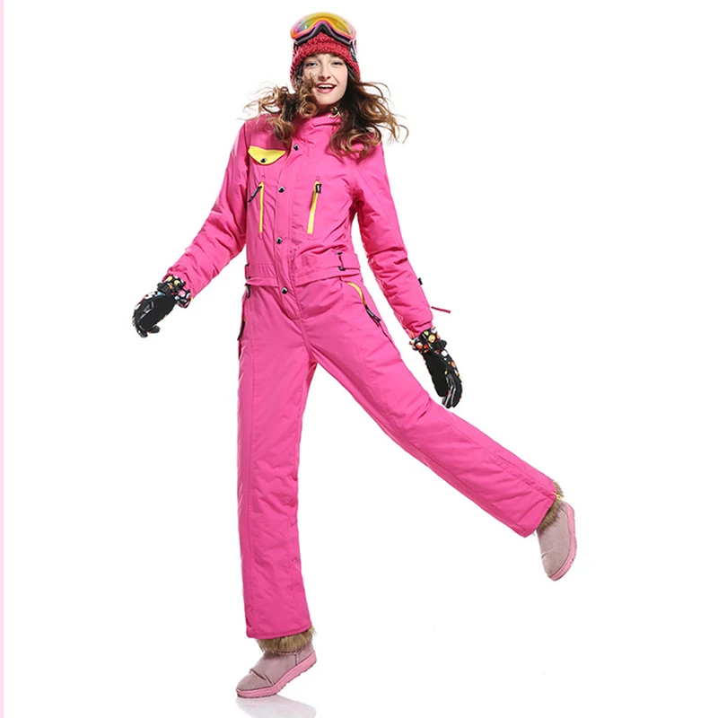 Женский лыжный утепленный комплект из шпона, цельный лыжный костюм, женский ветрозащитный водонепроницаемый теплый зимний комбинезон для сноуборда-30 градусов