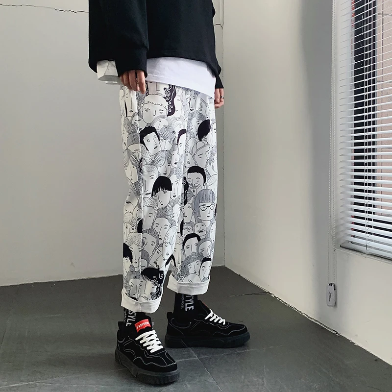 

2019 Discount Only Today Cargo Pants For Men White Printed Cartoon Harajuku Japanese Fashion Summer Male Cargo Pants