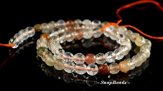 

6MM Acicular Rainbow Gold Rutile Quartz Gemstones Micro Faceted Round 6MM Loose Beads 8 inch Half Strand (90107716-122)