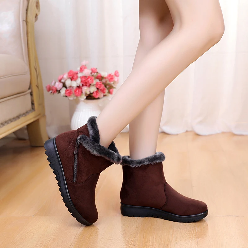 Online Botas de nieve de 2019 para mujer, botas cortas de invierno de felpa, botas de tobillo, botas de mujer, cómodas, negras, envío directo