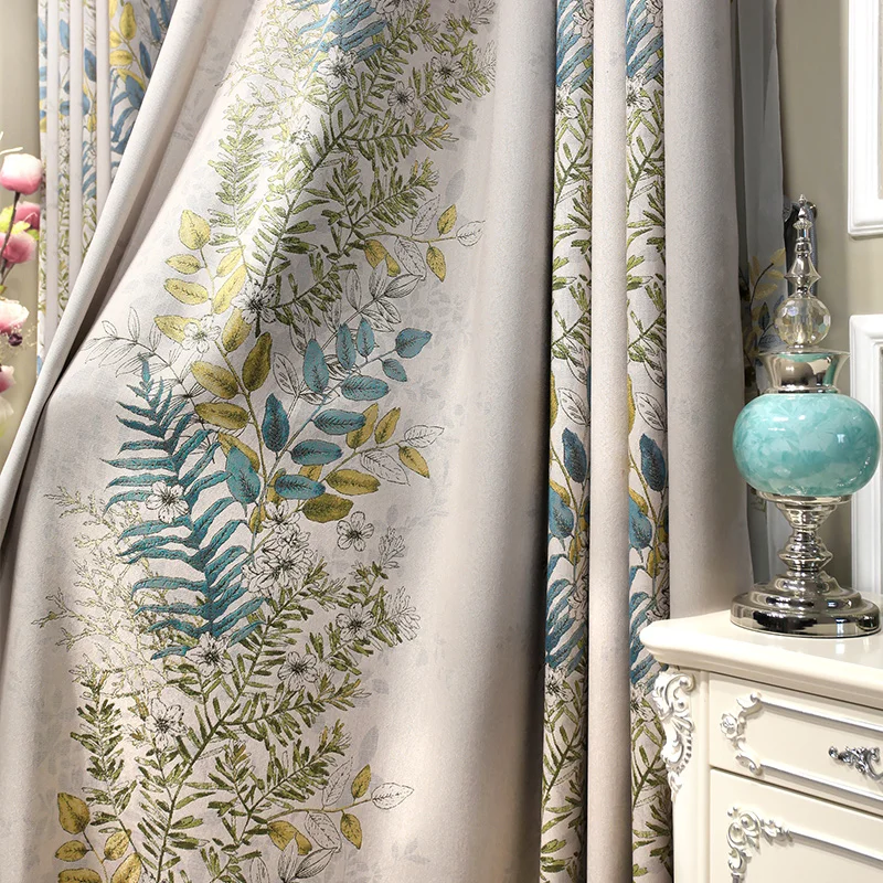 

Euro Jacquard Half Blackout Curtains Living Room Plants Printed Window Curtains Bedroom Luxury Cortina Kitchen Curtains,1 panel