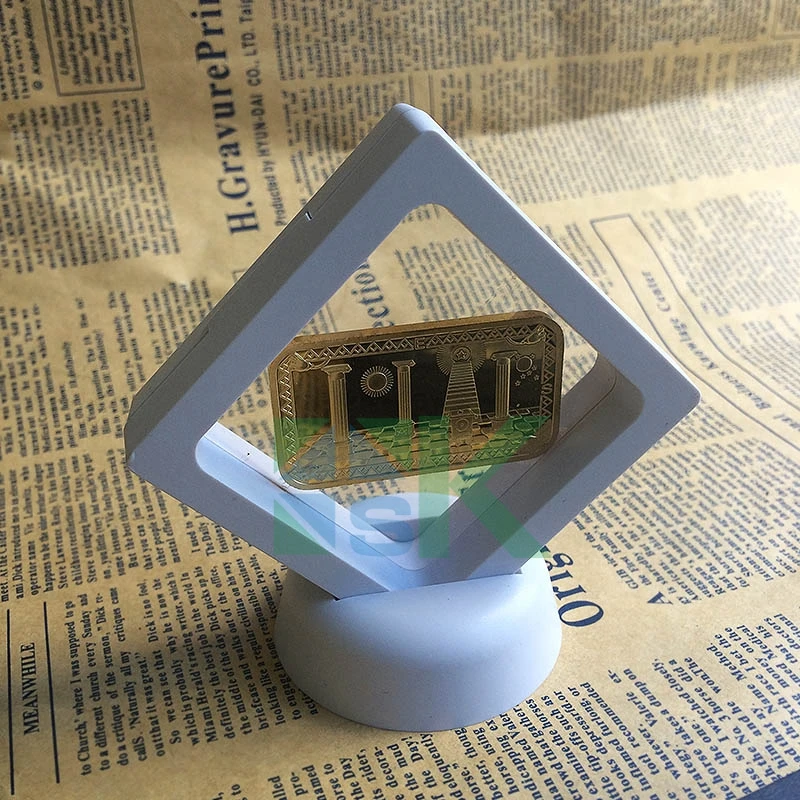 

Home decorative multi size acrylic floating suspended masonic gold bars accessories base display stands holder box case for gift