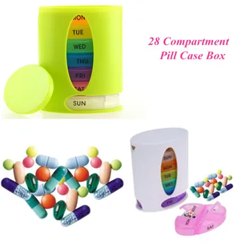 

28 Grids Compartment Pill Case Box Oval Colorful Travel Case Week Medicine Box Container Drug Organizer Tablet Storage Case