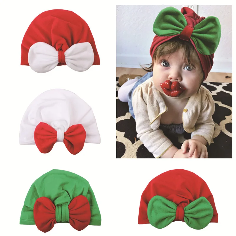 

Baby Christmas Turtleneck Hat Premium Velvet Color Contrast Bow Knot Dome Indian Hat Christmas Party Props