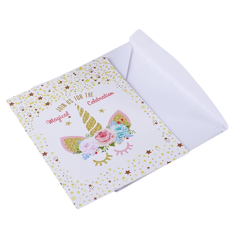  12PCS/Set Unicorn Invitations Card Unicorn Party Cute Birthday Party Invitations Card And Kraft Env - 32914619210