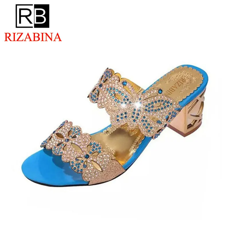 Prix RizaBina 5 Couleurs Femmes D été À Talons Hauts Sandales Perles Fleur Papillon À Bout Ouvert Or Talon Pantoufles D été Chaussures Taille 35 41