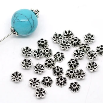 

LASPERAL 100-300PCs Antique Silver Flower Bead Caps Findings Zinc Alloy Flower Beads Caps For Making Bracelet Necklace 6x2.8mm