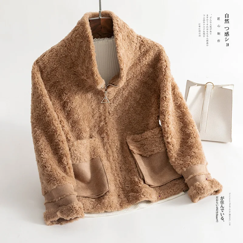 Coréen Laine Réel beige Red De coffee Vintage Vêtements Femmes 100 2018 Femme Manteau Mouton Fourrure Automne Zt1377 Veste Hiver 8xwzgzqd