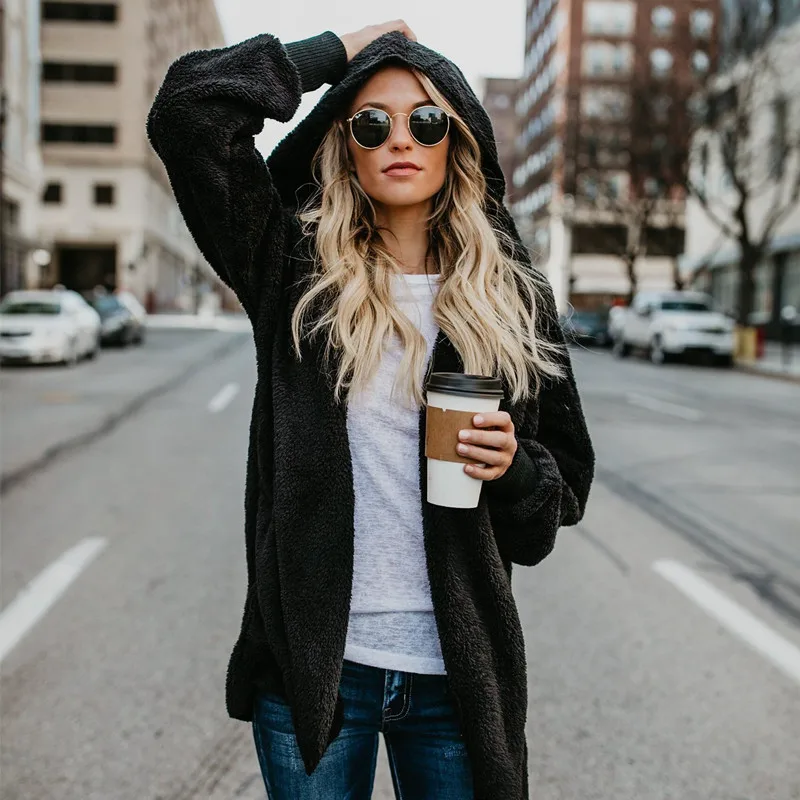 2018 Plus Size Fleece Jacket Women Bomber Jacket Fluffy oversized Cardigan loose Long Warm Outwears oversize Streetwear Coat Coats