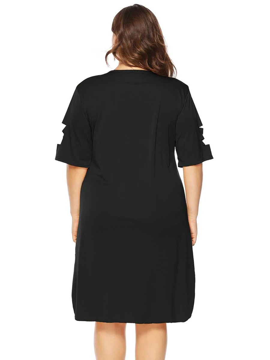 oversized dress Women Plus Size Solid Color Hollow Loose Split Sexy Dress summer ladies solid color knee length shift dresses