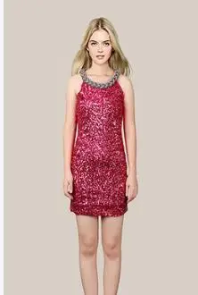 SexeMara Новое высококачественное блестящее платье с круглым вырезом и блестками, 1920 s, винтажное платье Gatsby, рождественские новогодние вечерние платья, Клубное платье - Цвет: Фуксия