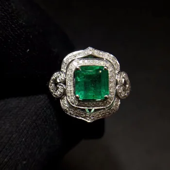 

Fine Jewelry Real Pure 18 K White Gold 100% Natural Emerald 1.6ct Gemstone Diamonds Jewellery Female's Rings for women Fine Ring