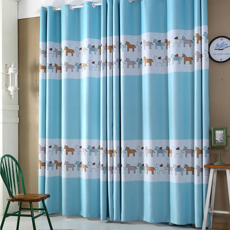 American Style Printed Blue Curtains for Children Blackout Fabric
