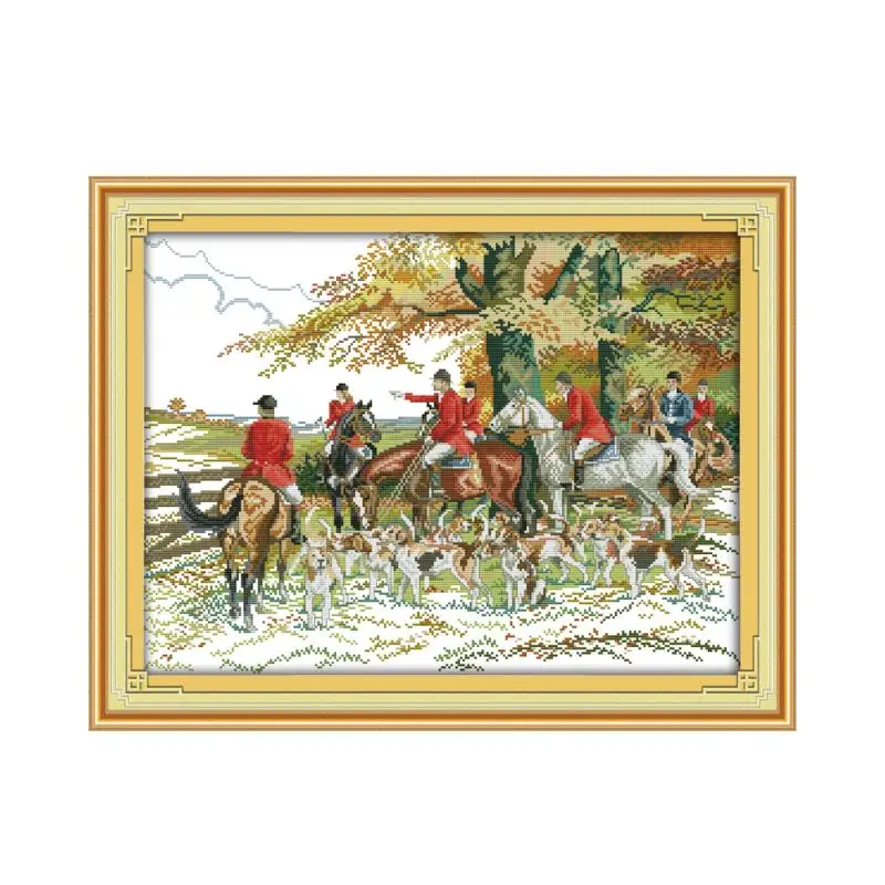 

Aristocracy Forest Riding Hunting Prosperity Situation Hand Embroidery Cross Stitch Kit Furniture Cloth Grid Cotton Embroidery