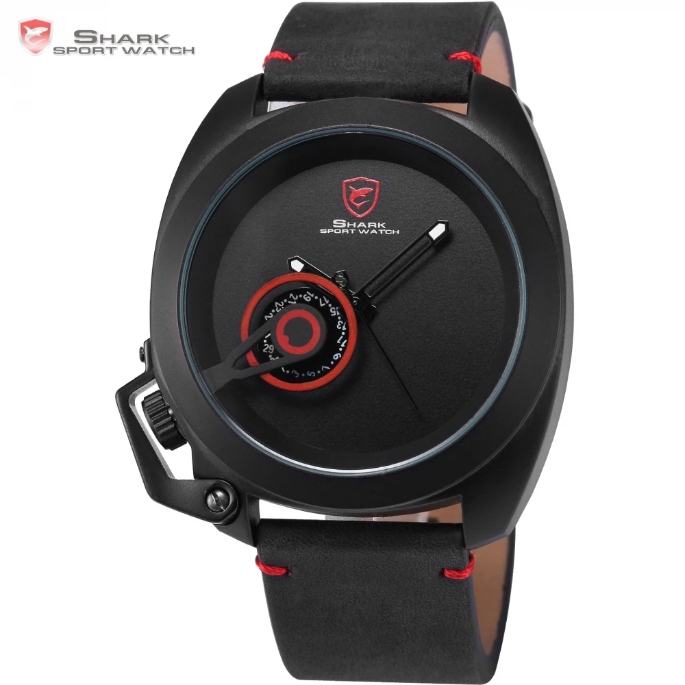 Тони акула красный специальное дата классический дизайн кожаный ремешок военные часы водонепроницаемый кварцевые мужские спортивные часы / SH446