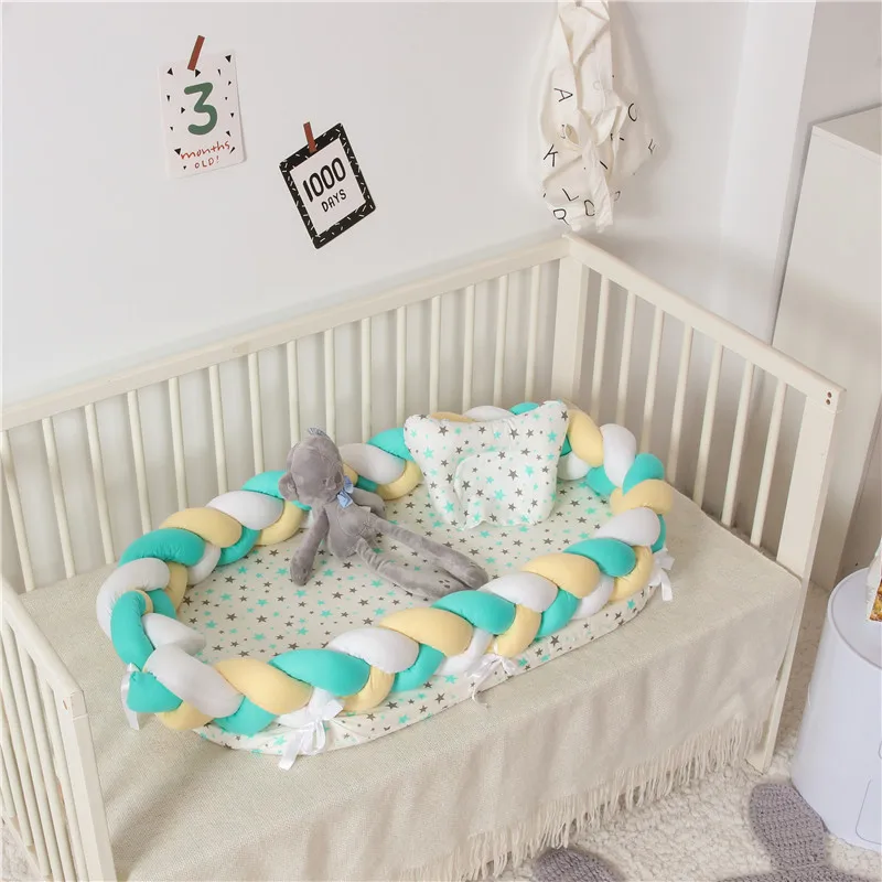 Детская кровать-гнездо, туристическая детская кроватка, детская кровать для сна, хлопковая колыбель, портативная, плотно прилегающая, 90*50 см, для новорожденных, плетеная детская кроватка