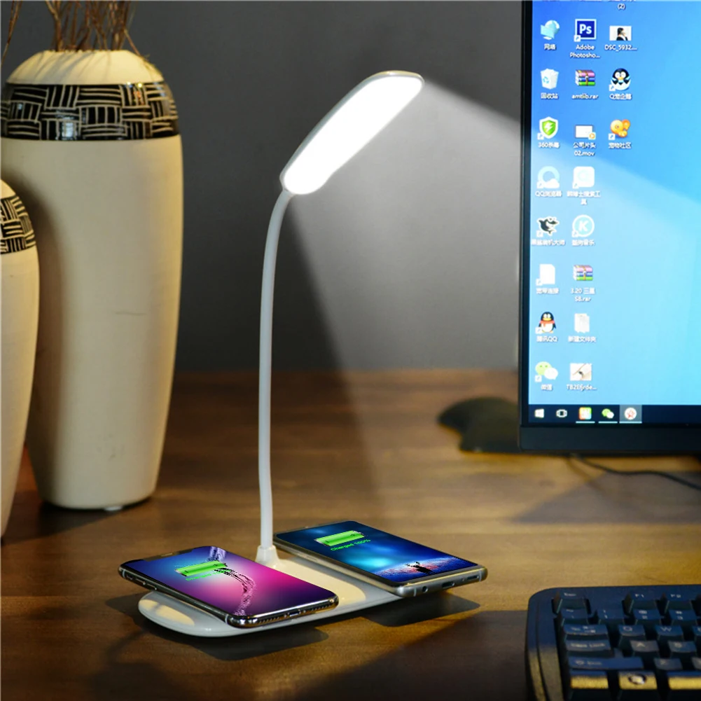 LED Desk Lamp Wireless Charger For iPhone XS MAX X XR 8 Fast Charging Touch Induction Table Lamp For Samsung S10 Plus S9 Huawei