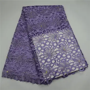 

Lilac Color African Heavy Guipure Cord Lace Fabric Nigerian Guipure Lace Material with Stones for Party Dress Making