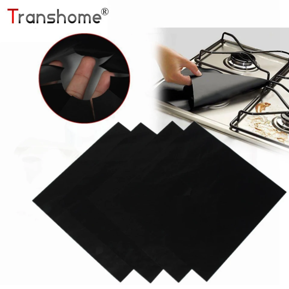 

Transhome Stove Burner Protector 4Pcs/set Non-stick Pad Reusable Gas Hob Range Liner Cover Kitchen Cleaning Tools Cooking Tools