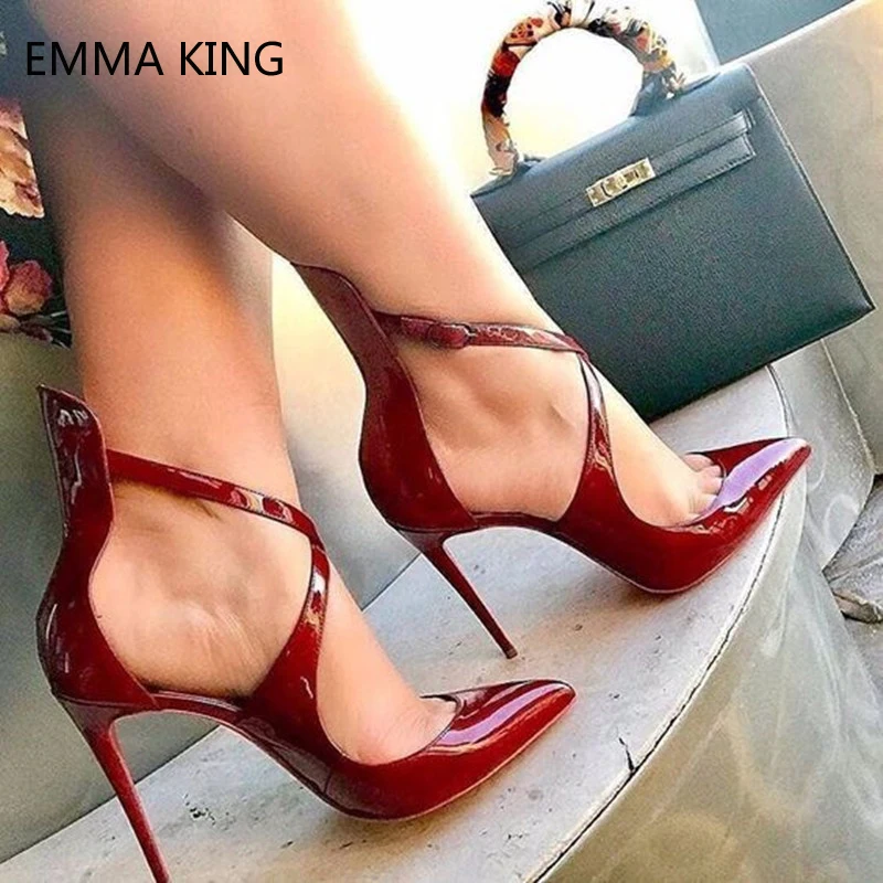 

Sexy Heels Summer New High-heeled Pumps Women Shoes Pointed Cross Buckle Fashion Hollow Female Sandals Spring Shoes Large Size