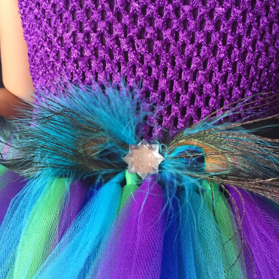 Peacock Flower Girl Tutu Dress Turquoise and Purple Tulle Wedding Dress Kids Purim Party Ball Gown Elegant Princess Prom Dress (3)