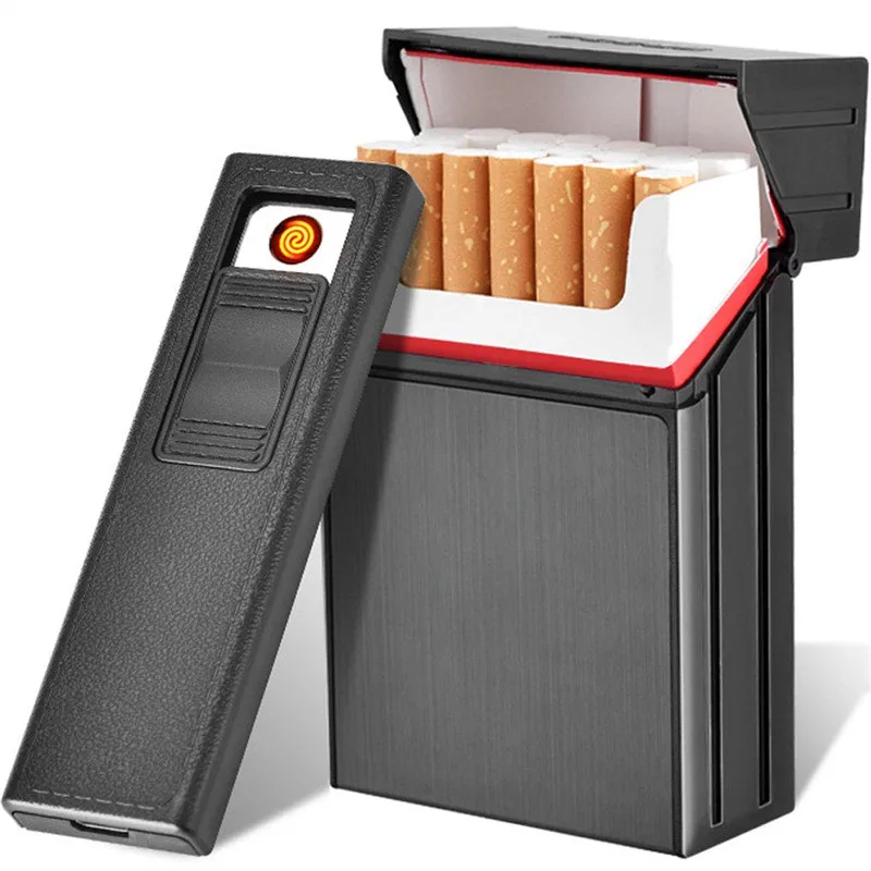 Usb Cigarette Case Electric Lighter Cigar Cover Windproof Rechargeable Flameless Box Plasma Gadget | Дом и сад