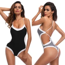 One Piece Swimsuit Sexy Women Cross Bandage Tie Bathing Suit Push Up Patchwork Backless Bikini Set burgundy sexy backless self tie bikini set