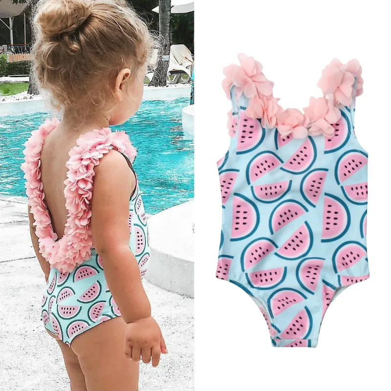 

2019 Summer Toddler Infant Baby Girls Watermelon Swimsuit One-piece Floral Swimwear Swimming Costume Baby Beachwear