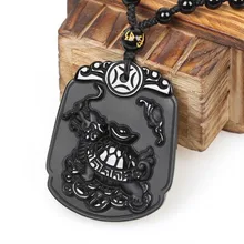 Natural Preto Obsidian Pedra Pingente Animais Tartaruga dragão Colar Pingente Para Homens & das Mulheres de Cadeia de Acessórios de Jóias