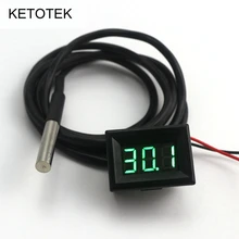Green LED Waterproof Mini Temperature Meter DC 12V 24V Digital Thermometer 1m DS18B20 Sensor