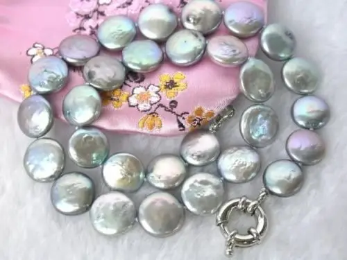 

hot sell- N702 Beautiful !10-13MM Gray Coin Akoya Pearl Necklace -Top quality free shipping