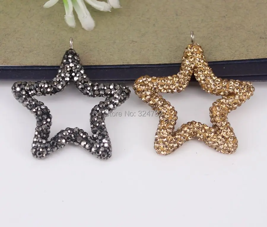 

10pcs Pave Black Golden White Crystal Rhinestones Star Pendant Beads For Jewelry Making