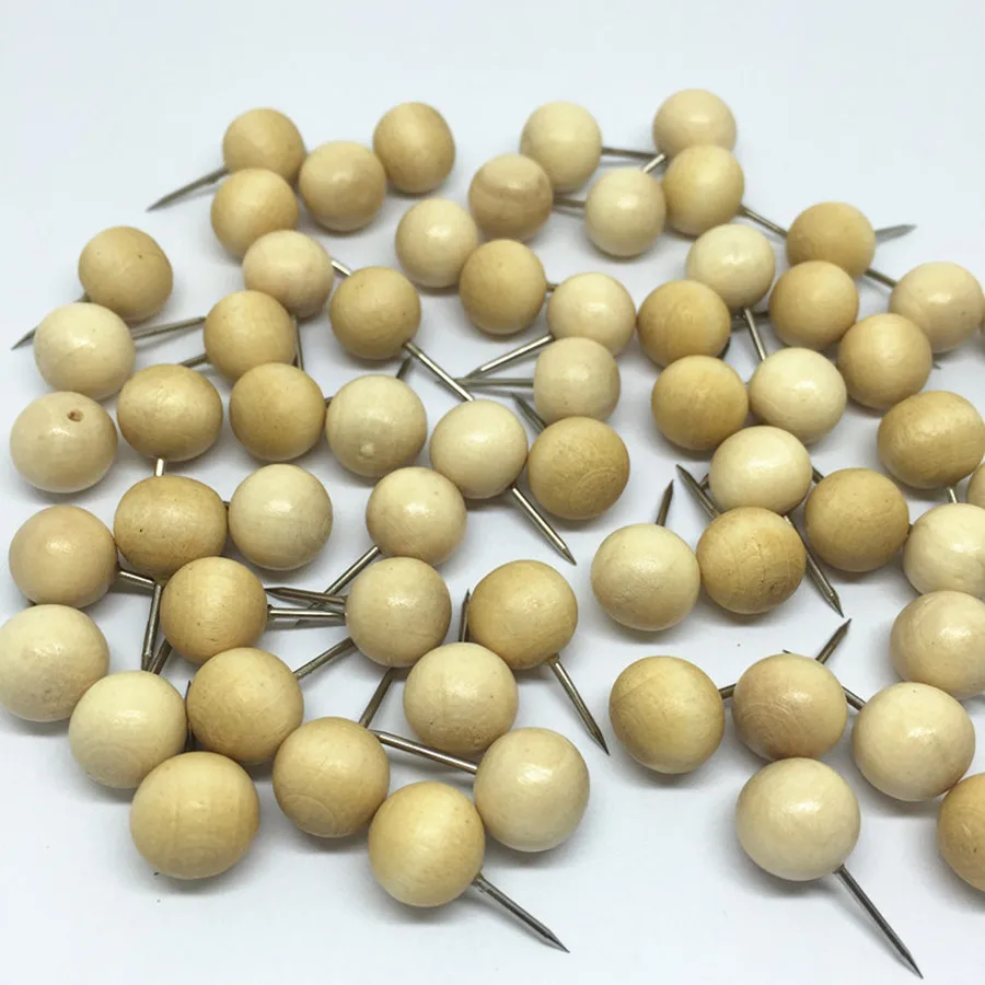 Buy 100pcs Natural Wood Round Thumb Tacks Pushpins For