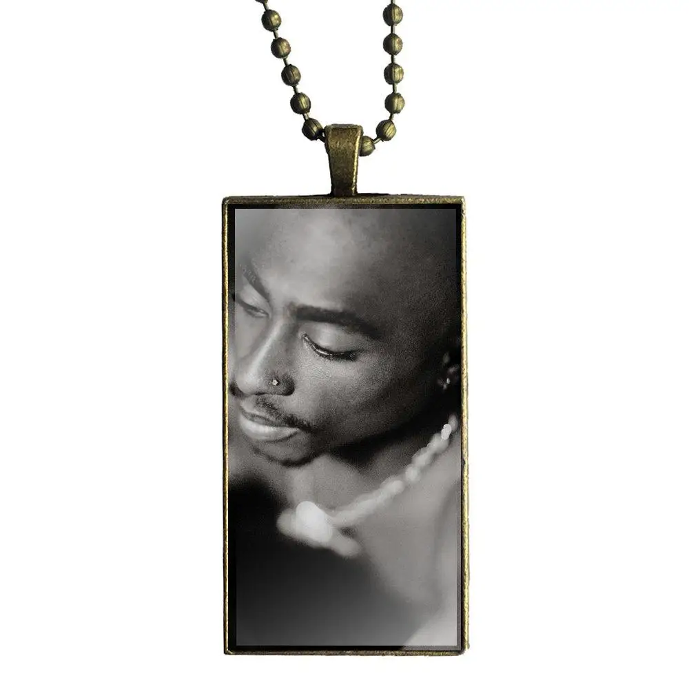 Роскошная печать 2pac Tupac Shakur, модный стеклянный кабошон, подвеска, прямоугольное ожерелье, колье, ожерелье, ювелирные изделия для девочек, лучший подарок - Окраска металла: as picture