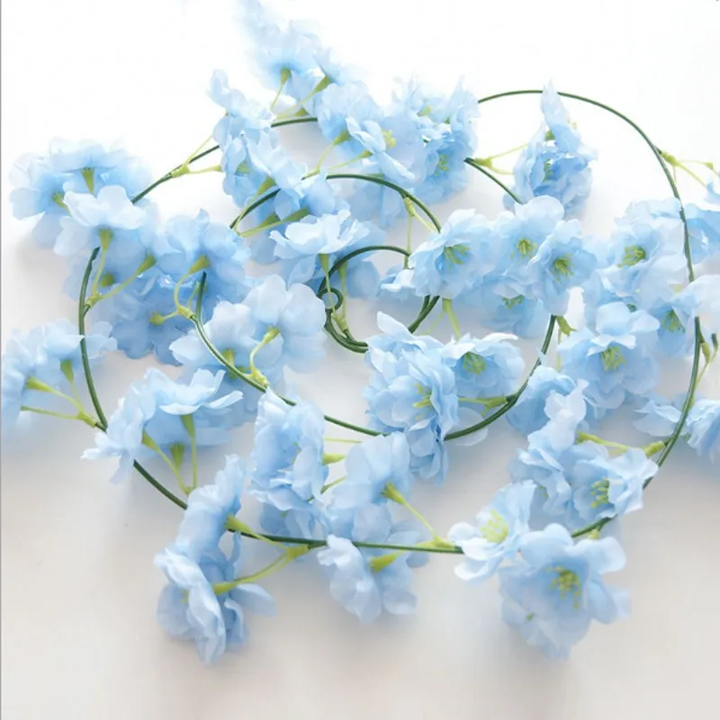 200 см искусственные цветки вишни цветок свадебное украшение DIY ротанговая гирлянда имитация цветы лоза вечерние венок для дома - Цвет: blue 1pcs