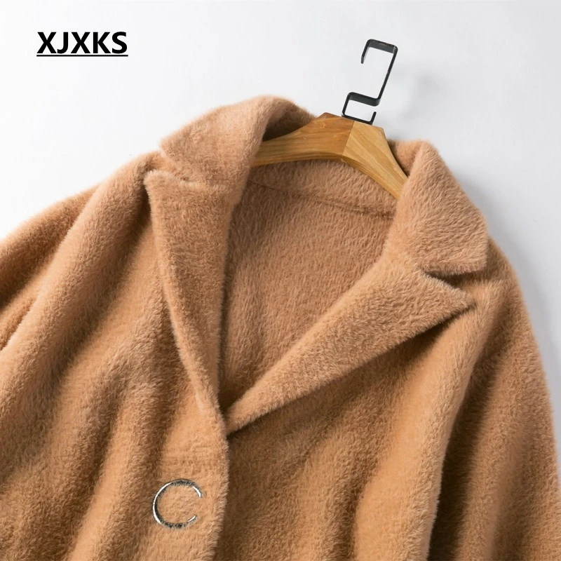 XJXKS manteau femme hiver зимнее пальто для женщин casaco feminino с отложным воротником Новинка распродажа пушистая верхняя одежда Женское шерстяное пальто