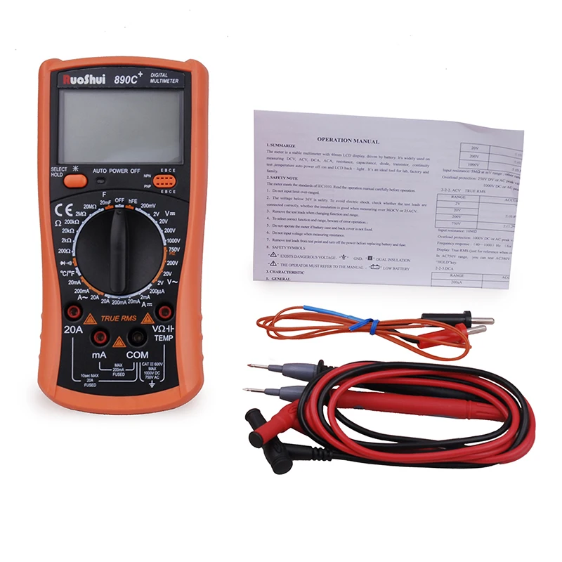

RuoShui 890C+1999 Count Digital Multimeter DCAC Vol Amp Meter Resistance Diode Capacitance Tester Temperature Measurement VC890C